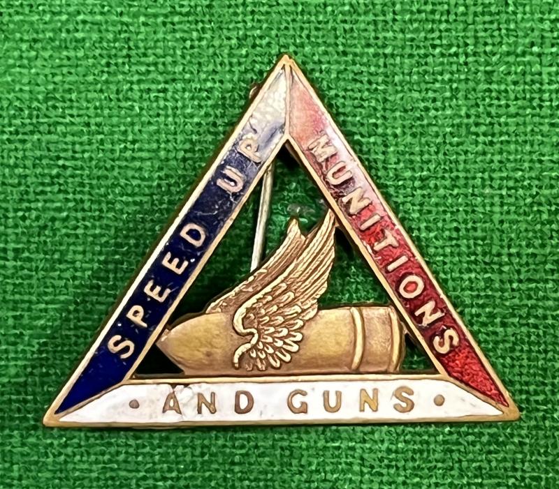 WW1 Speed Up Munitions and Guns woman war worker badge