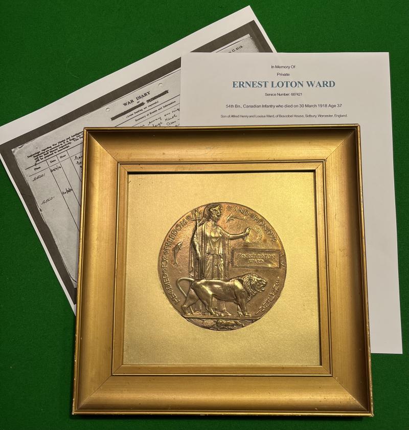 WW1 Framed memorial Plaque - Ward 54th Bn.CEF.
