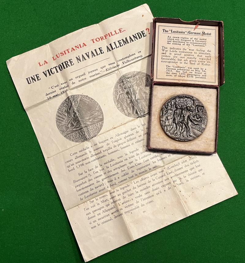 Boxed Lusitania Medal - French Leaflet.
