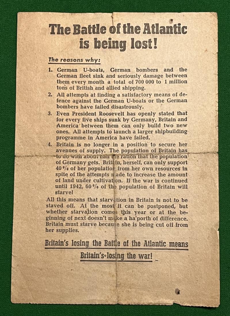 Battle of the Atlantic is being lost - Air dropped leaflet.