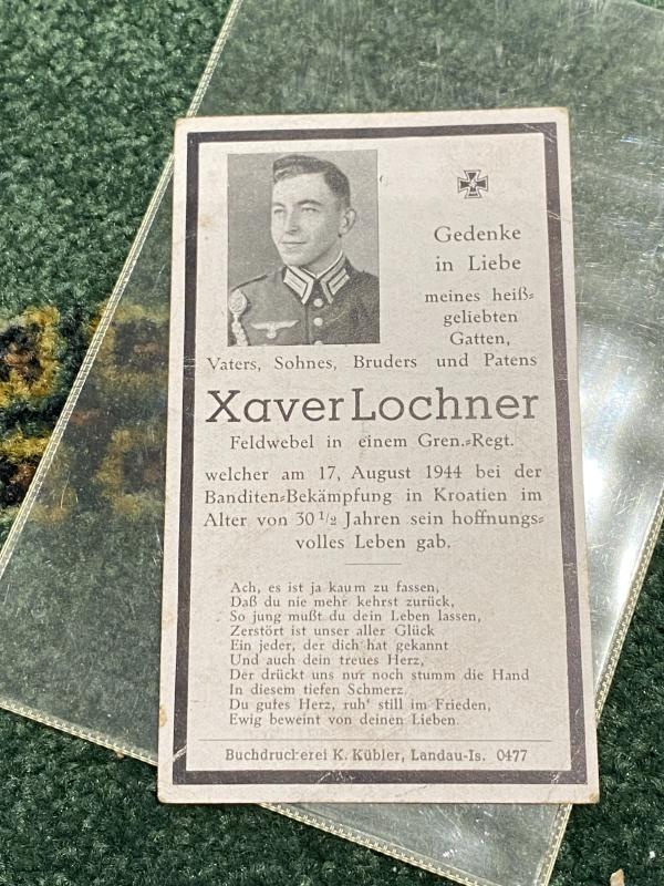 ORIGINAL DEATH NOTICE FOR SOLDIER IN GRENADIER RGT.