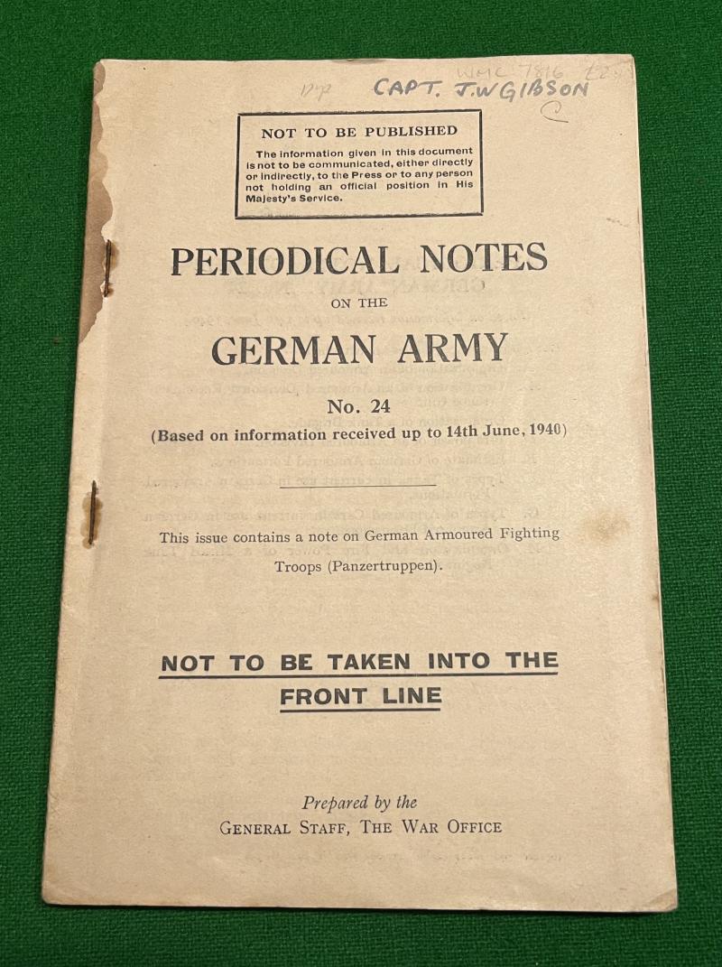 Periodical Notes on the German Army - Panzertruppen.