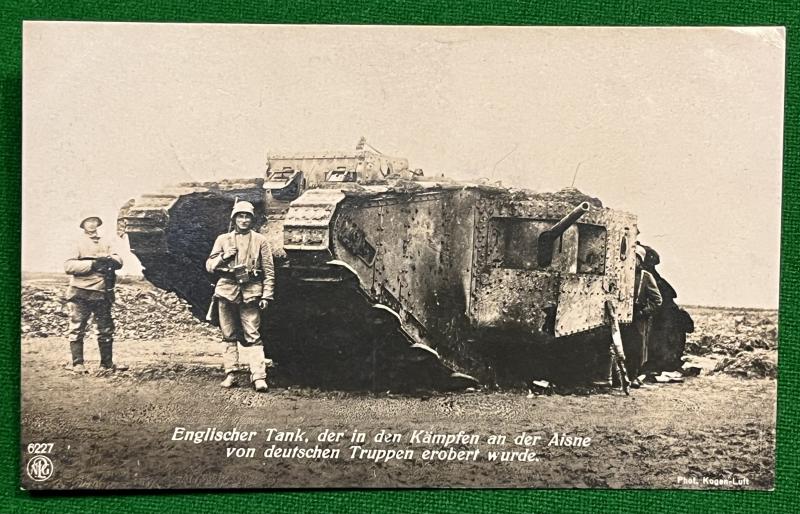 WW1 Knocked-out Tank Postcard.