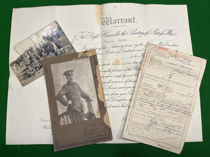 WW1 Worcester Yeomanry Warrant grouping.