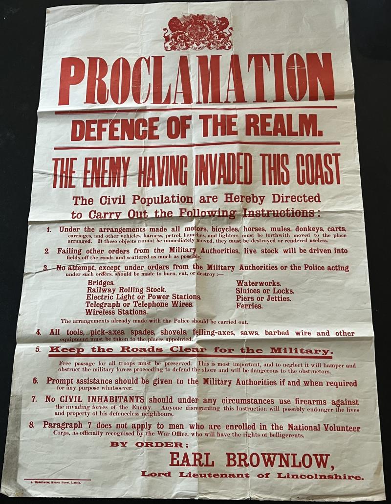 WW1 Lincolnshire Invasion Proclamation.