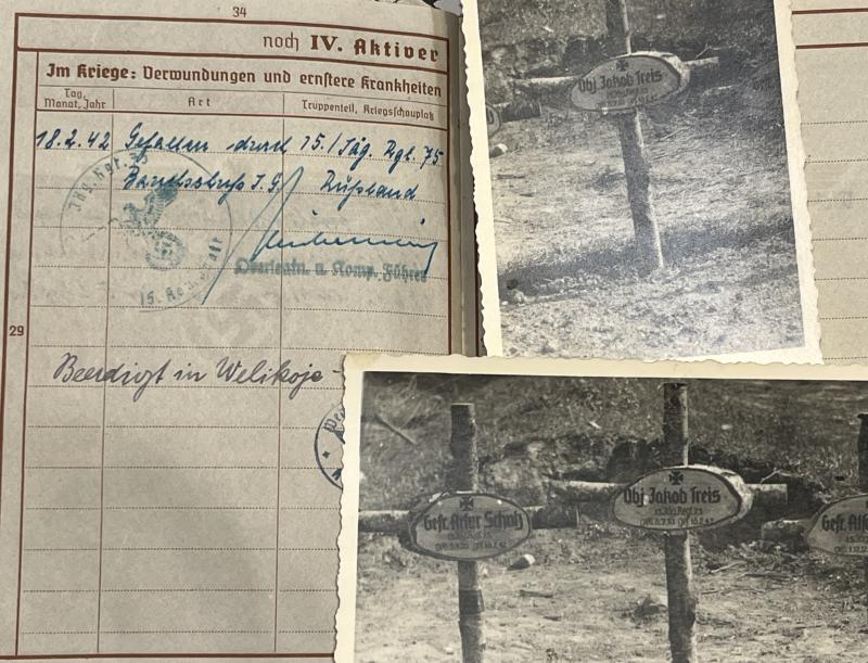 15/Jag.Rgt.75 Casualty Wehrpass grouping.