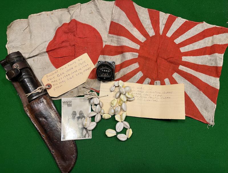 WW2 U.S. Cattaraugus 225Q Quartermaster knife and Japanese souvenir grouping.