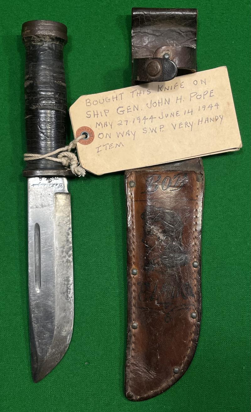 WW2 U.S. Cattaraugus 225Q Quartermaster knife and Japanese souvenir grouping.