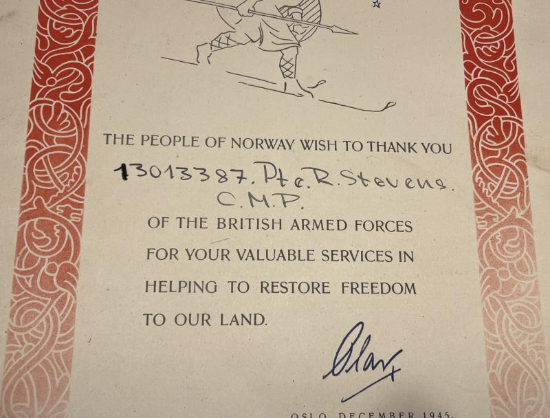 Liberation of Norway Certificate.