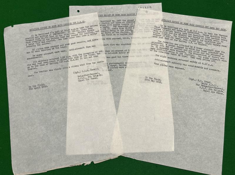 1918 RAF Combat/Bombing reports