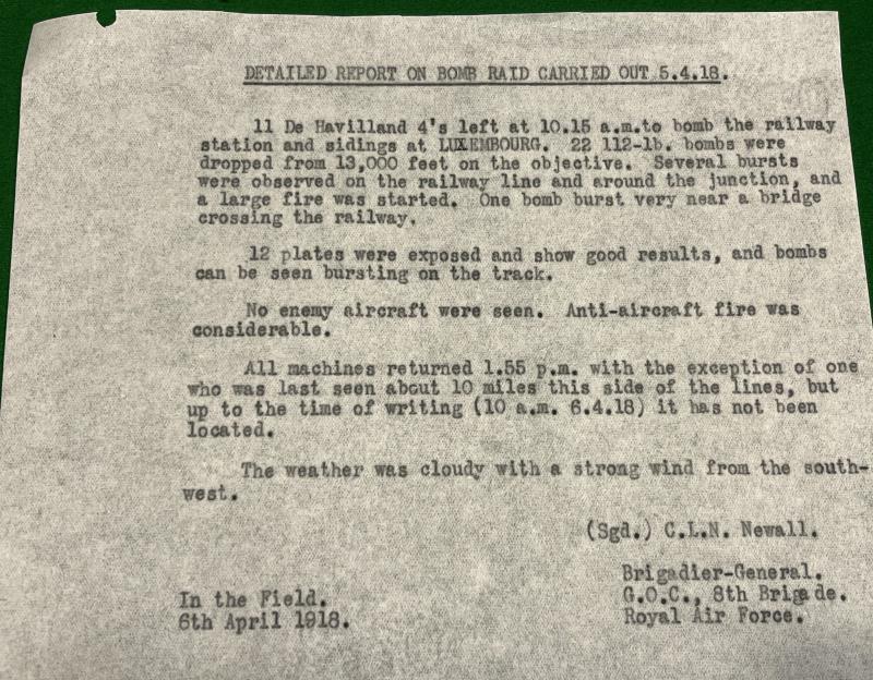 1918 RAF Combat/Bombing reports