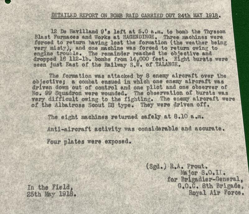 1918 RAF Combat/Bombing reports