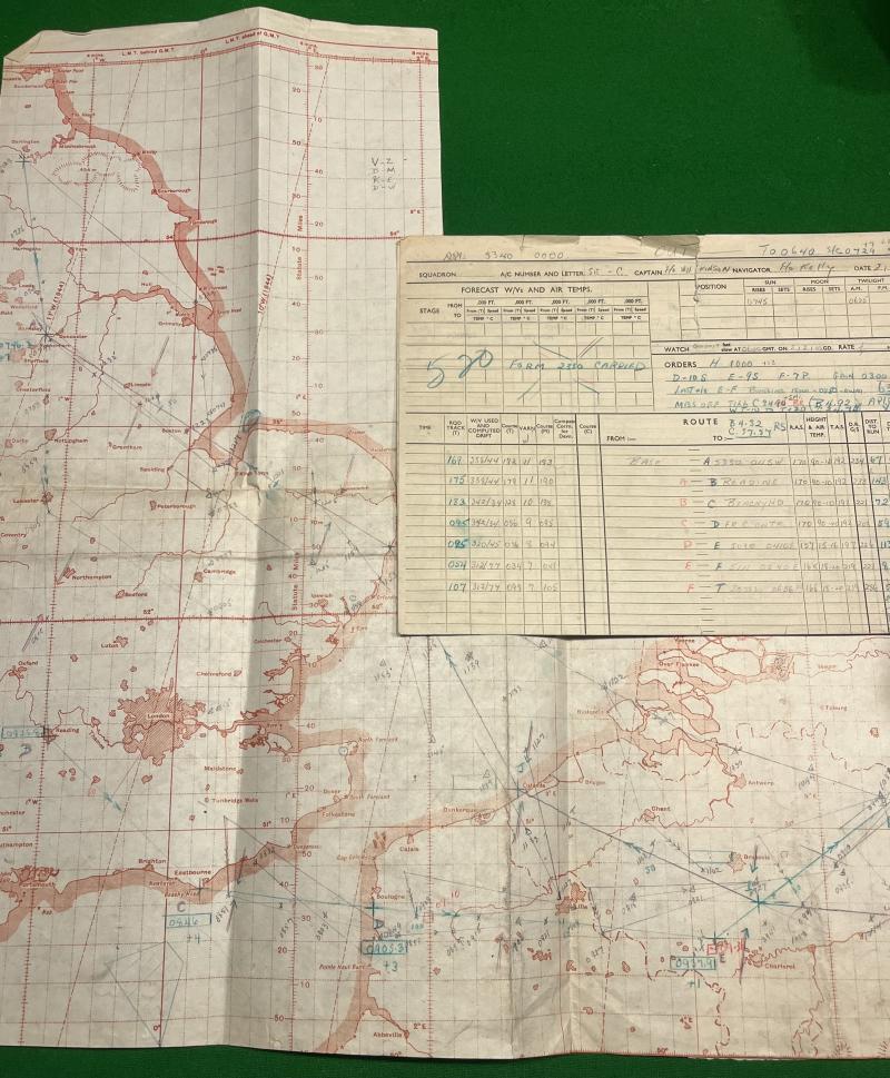 WW2 431 Sqn. Navigator's mission map & log.