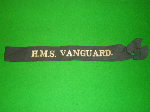 British HMS Vanguard cap tally. 