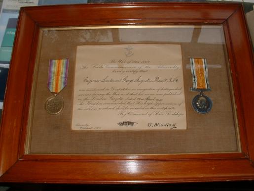 WW1 KIA AND MID PAIR. WAR AND VICTORY. PERIOD FRAMED. ENGINEER LIEUTENANT ON 'Q' SHIP HMS PAXTON.