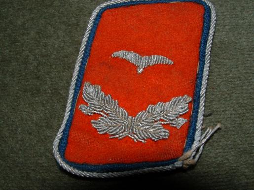 LUFTWAFFE SINGLE OFFICER COLLAR TAB-ARTILLERY 'RESERVE' RARE 