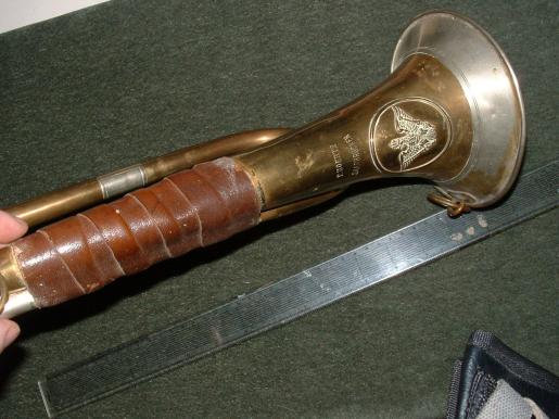 LARGE BRASS IMPERIAL BUGLE-NAMED TO A TOWN-COMPLETE.