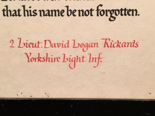 WW1 Memorial Scroll - Officer casualty 1/4 KOYLI.