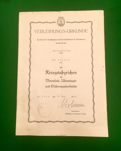 WW2 Kriegsmarine Award Certificate Grouping.