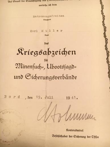 WW2 Kriegsmarine Award Certificate Grouping.