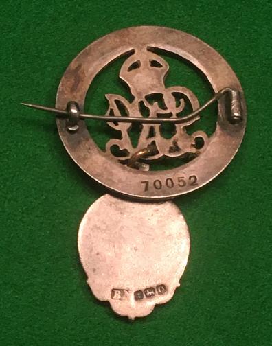 WW1 Silver War Badge - Northampton Regt & Silver Fob.