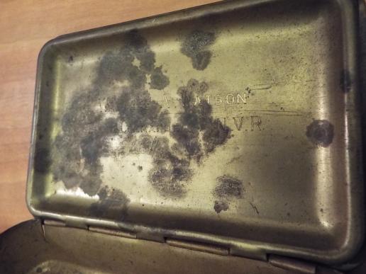 PRINCESS MARY GIFT TIN-PROFESSIONALLY ENGRAVED FOR OFFICER RNVR.