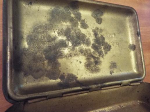 PRINCESS MARY GIFT TIN-PROFESSIONALLY ENGRAVED FOR OFFICER RNVR.