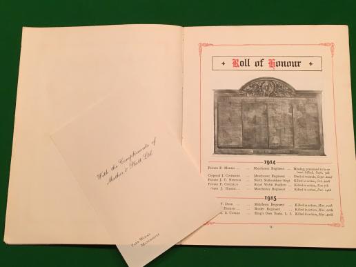 WW1 Roll of Honour - Mather & Platt Ltd., Manchester.