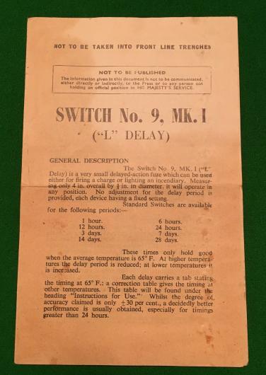 Switch No.9,Mk.I ' L Delay ' Instructional leaflet.