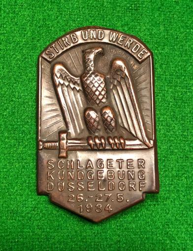 1934 Dusseldorf ‘ schlageter ’ Rally Badge.
