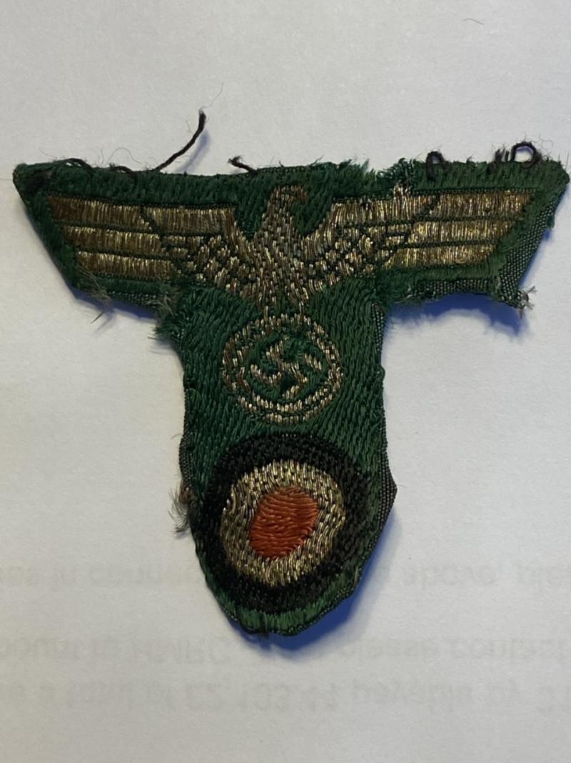 THIRD REICH OFFICERS FLAT BULLION WIRE CAP ‘T’ INSIGNIA FOR THE M43 SKI CAP.