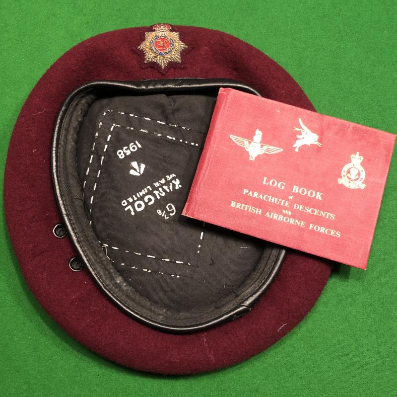 Post War Parachute Officer Beret and Jump Log.