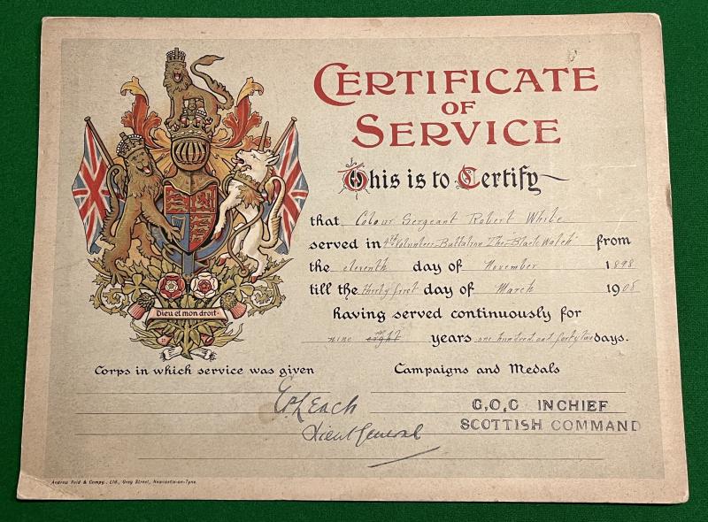 4th Vol.Btn.Black Watch Certificate of Service.